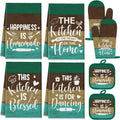 Fourluoo 8 Pcs Teal Green Kitchen Towels Oven Mitts and Pot Holders Sets