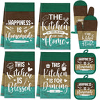 Fourluoo 8 Pcs Teal Green Kitchen Towels Oven Mitts and Pot Holders Sets