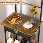 5 Tier Coffee Bar Station with Drawer, Kitchen Stand with 4 S-Shaped Hooks, Farmhouse Corner Coffee Bar Cabinet for Small Spaces, Bakers Rack for Kitchen, Living Room, 13.43" D x 18.93" W x 53.31" H