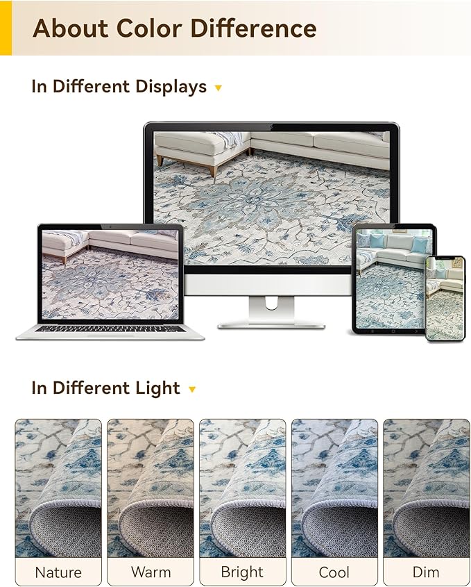 Area Rugs 2'x10' Washable Non-Slip, Floral Vintage Distress Print Pattern - Image 7