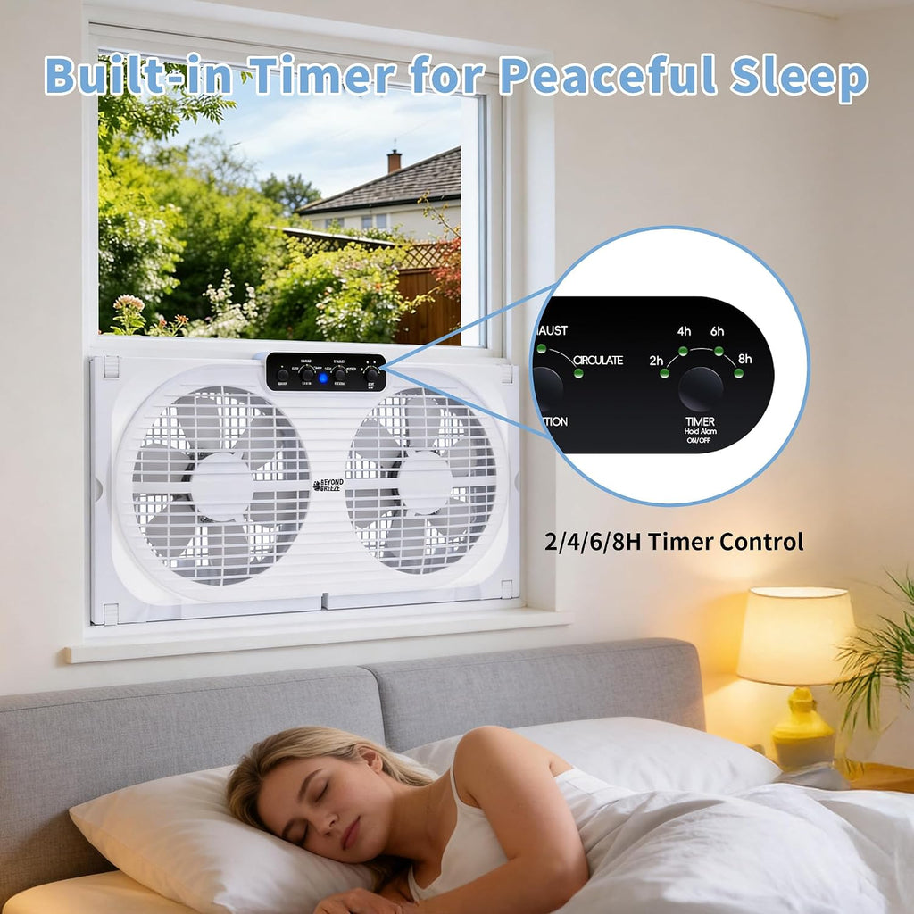 BEYOND BREEZE 9" Window Fan Reversible Airflow with Timer and Bug Screen