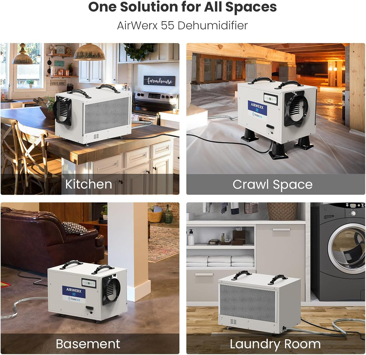 BaseAire 113 Pints Crawlspace Dehumidifier with Drain Hose for 1200 Sq Ft