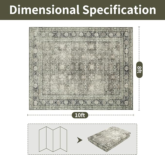 Washable Rugs 8x10 Area Rugs for Living Room- Vintage Rugs for Bedroom - Image 2