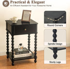 AWASEN Black Nightstand, Bedroom Side Table with Drawer for Living Room, Small Bedside End Table with Spindle Wood Legs for Bedroom, Office, Black