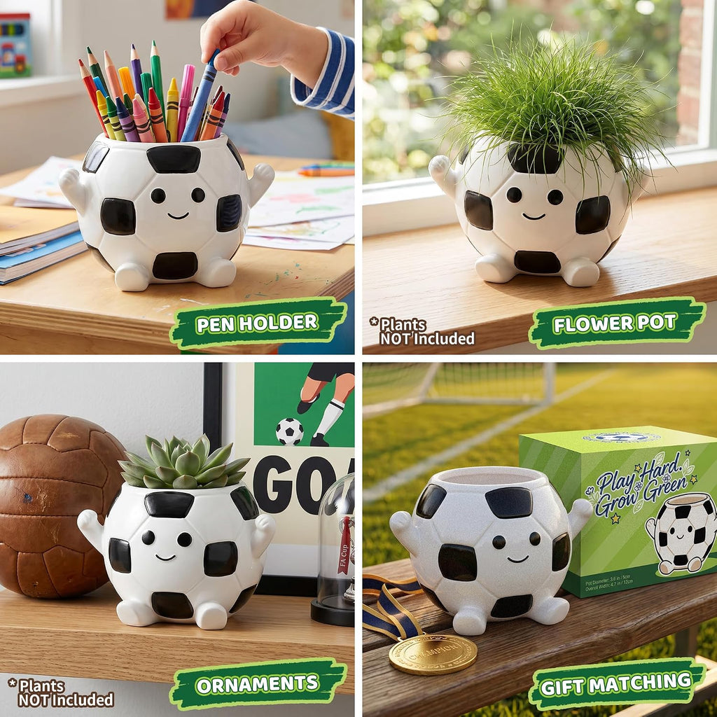 Soccer Face Plant Pots, 4 Inches Resin Planters, Cute Succulent Pot