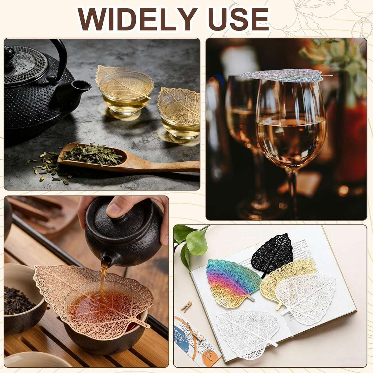 uxcell Stainless Steel Drink Covers Leaf Shape Wine Glass Covers 4Pcs