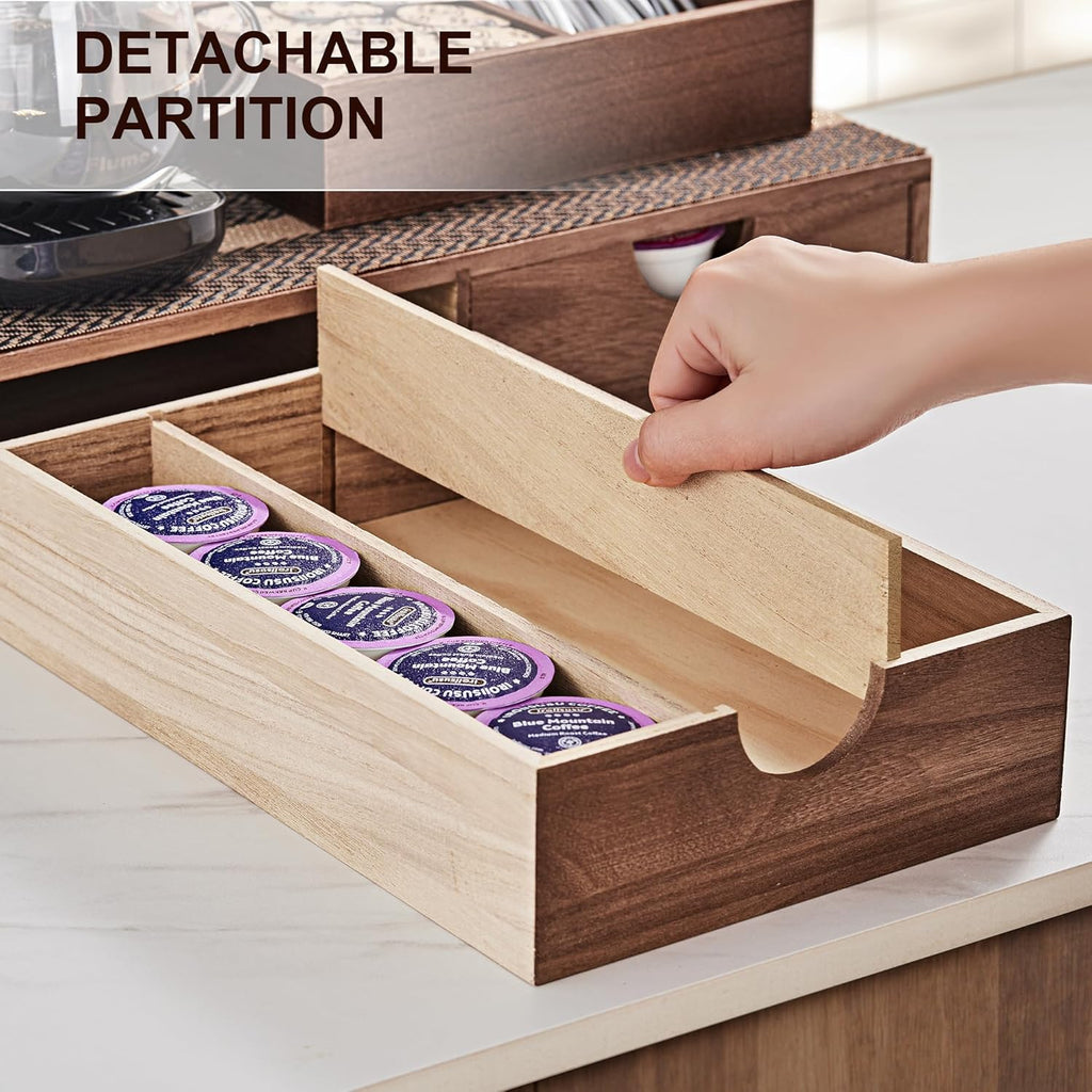 SMARTAKE Wooden Coffee Pod Organizer Storage Box Coffee Tea Organizer