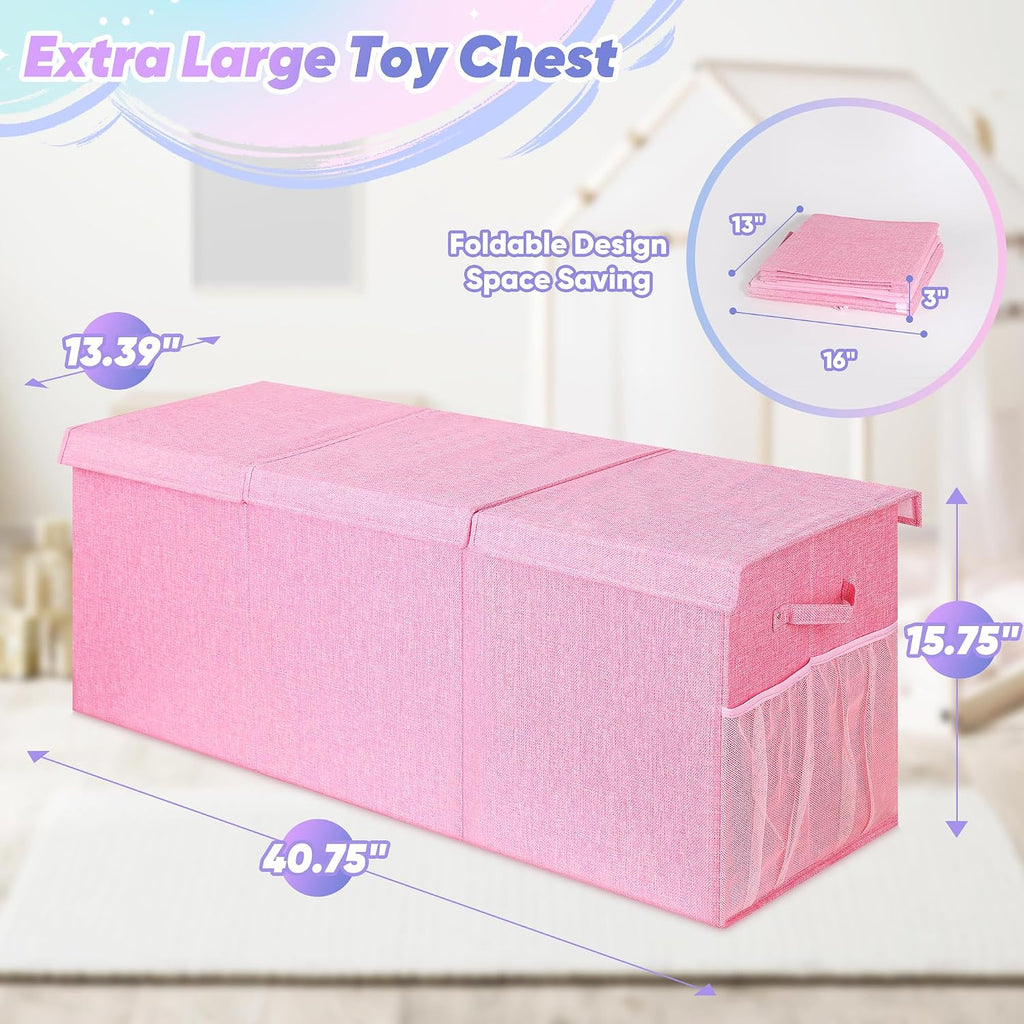Extra Large Toy Box with Lids, Collapsible Storage Chest, 40"x16"x16" Pink