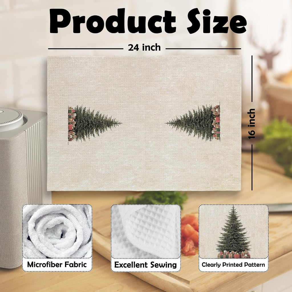 XPH Vintage Christmas Bell Tree Kitchen Dish Towels Set of 2, Christmas Kitchen Gifts, Rustic Farmhouse Winter Xmas Seasonal Hand Towels Tea Towel Decorations, 16x24inch