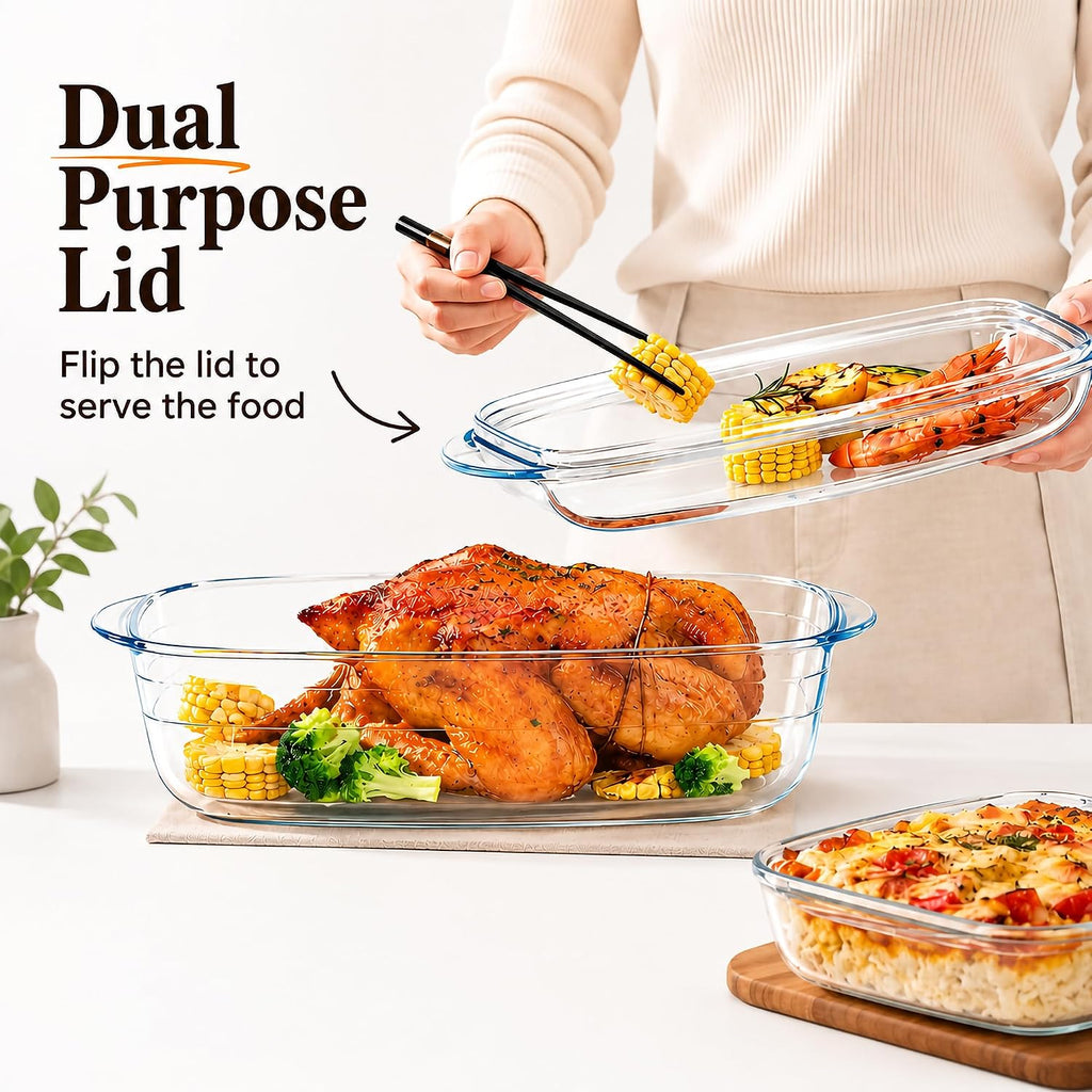 Borosilicate Glass Baking Dish with Glass Lid (3.2, Quarts)
