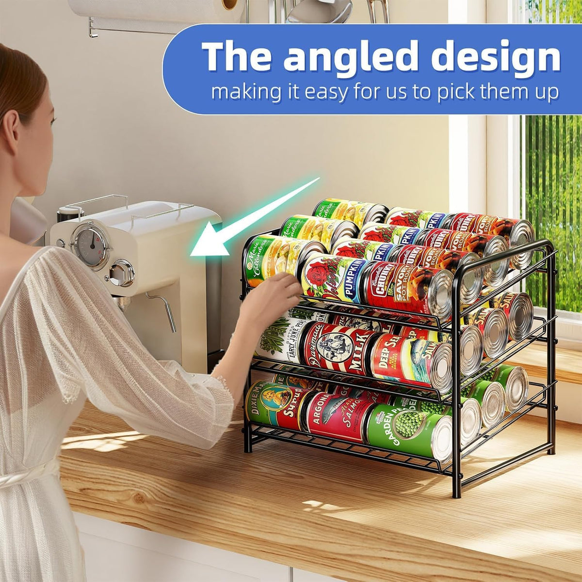 Simple Trending Can Rack Organizer, Stackable Can Storage Dispenser Holds up to 36 Cans for Kitchen Cabinet or Pantry, Black