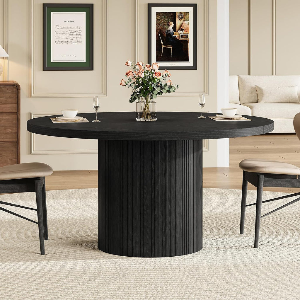 ComfyCorner 47" Round Dining Table, Circle Fluted Kitchen Table Only Black