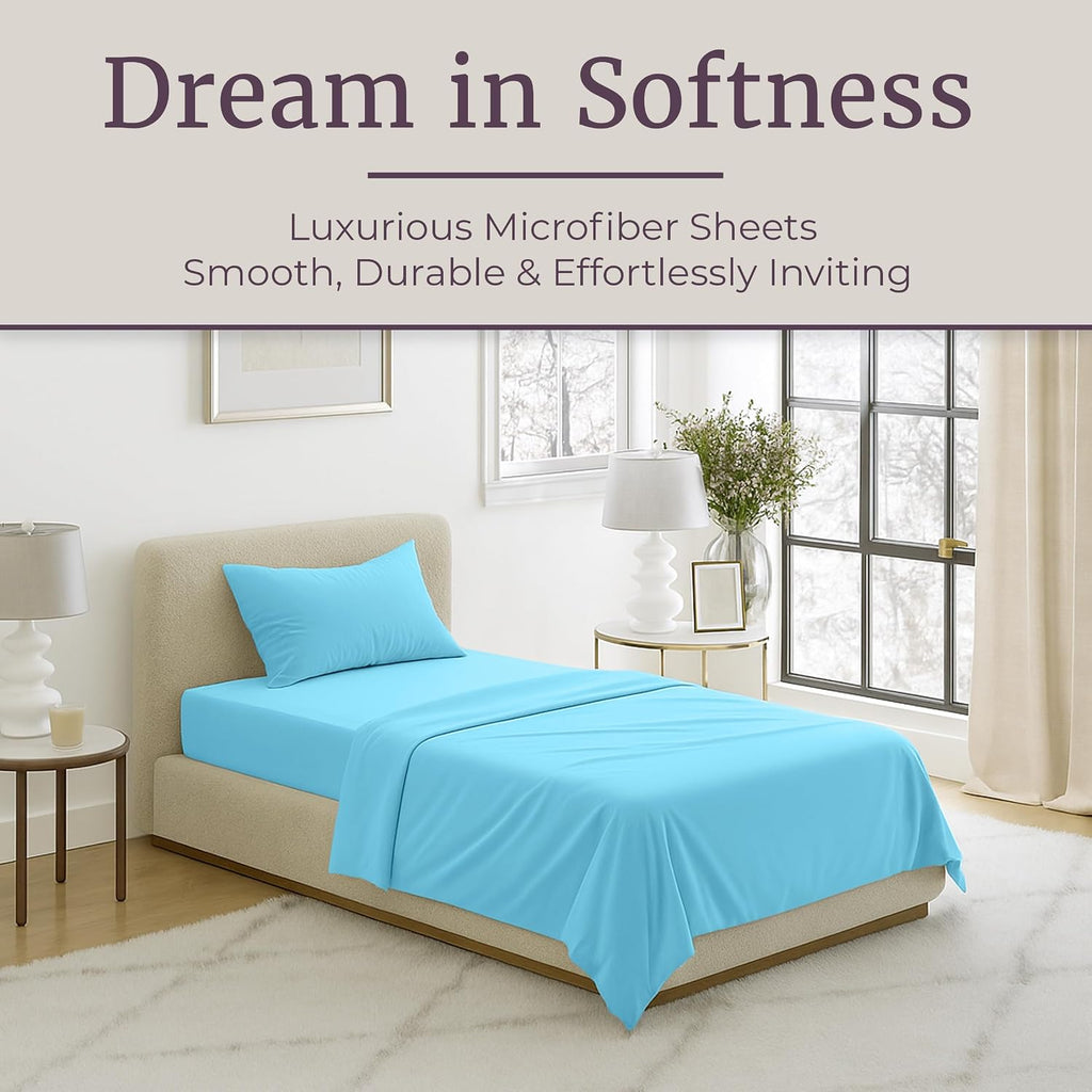 Lavish Home Brushed Microfiber Sheet Set, Light Blue, 3 Piece, Twin