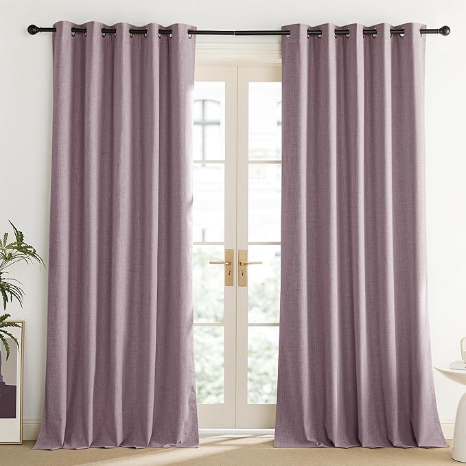 NICETOWN Chaise Mauve Vintage Linen 100% Blackout Curtains - Image 2