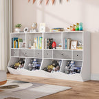 IDEALHOUSE 3-Tier Kids Bookshelf, Toy Storage Organizer with 3 Drawers,Wooden Bookcase with Large Toy Storage Cabinet for Playroom, Hallway, Kindergarten, School Toy Shelf Organization,(White)