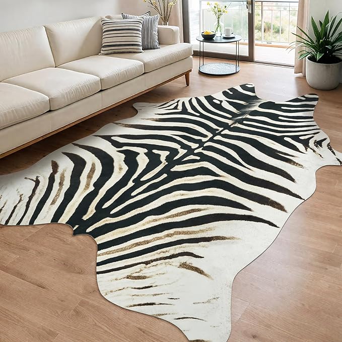 AROGAN Western Faux Fur Zebra Rug, 6.2x7 Feet Premium Animal Skin Print Rug - Image 8