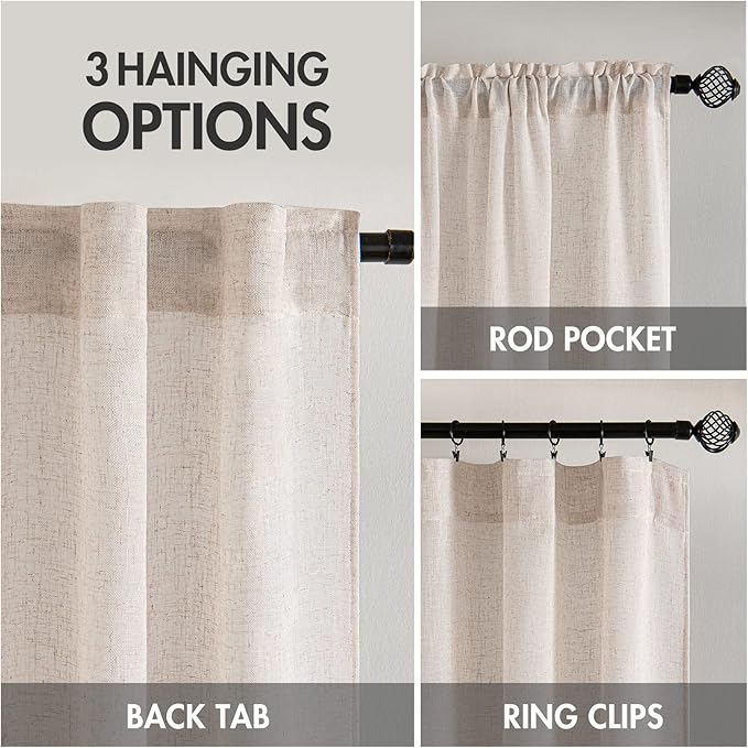 MIULEE Natural White Linen Curtains 60 Inch Length 2 Panels - Image 3