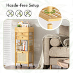 Bamboo Makeup Organizer Cart with 3 Drawers, Floor Skin Care Storage for Bathroom Bedroom, Rolling Vanity Organizer Cart for Cosmetic, Nail Polish, Perfume and Hair Tools
