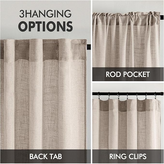 MIULEE Natural Linen Curtains 108 Inches Long 2 Panels - Image 3