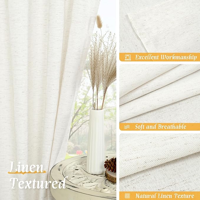 LAMIT Natural Linen Curtains 72 inch Length - Image 7