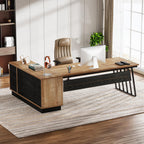 Tribesigns 71” Executive Desk, L-Shaped Desk with Cabinet, Oak and Black