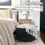 CherryNow 90L Large Woven Rope Blanket Basket with Tassel, 22" x 14", Black