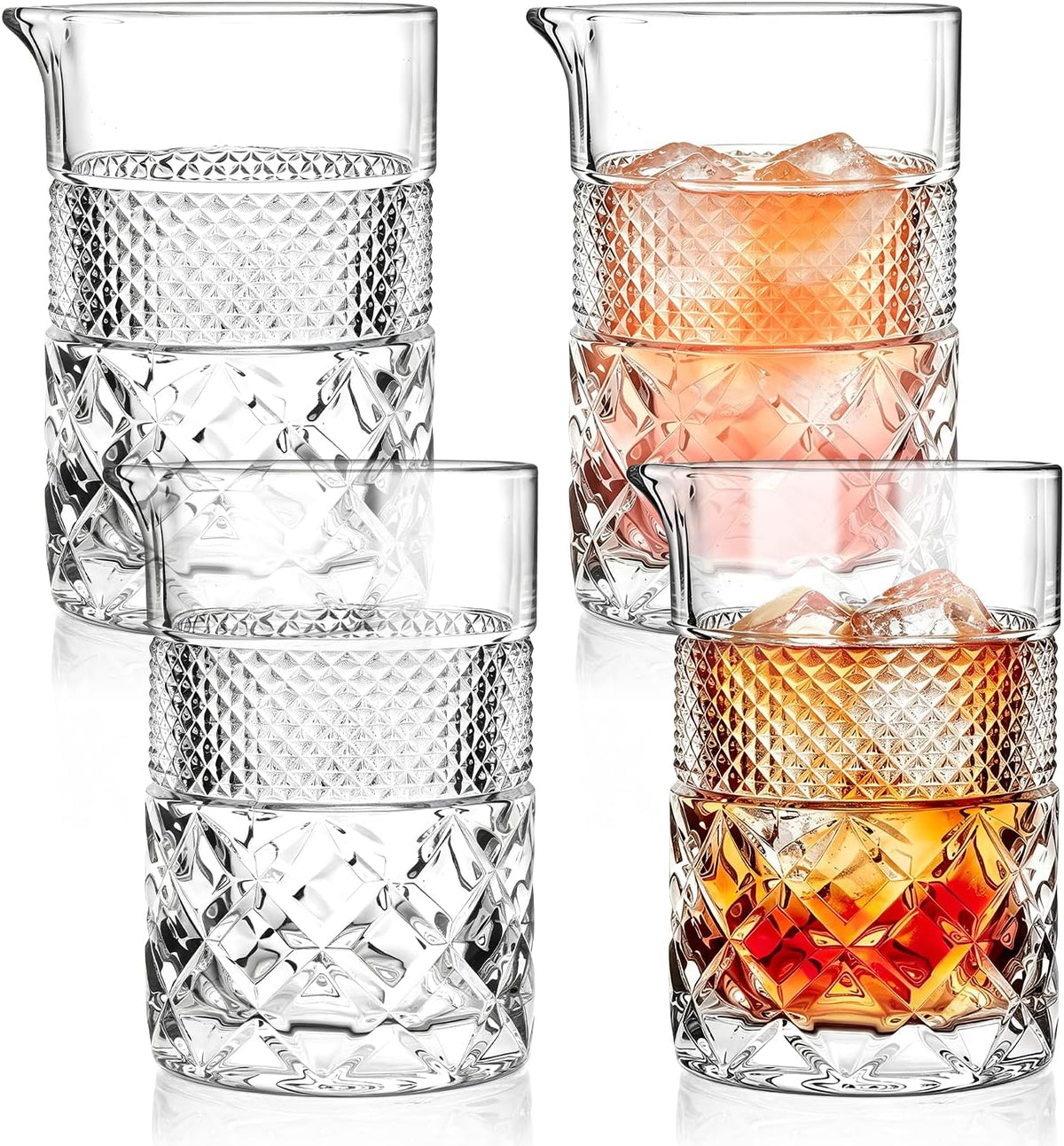 4 Pcs Cocktail Mixing Glasses 24 oz, Crystal Bar Stirring Glass