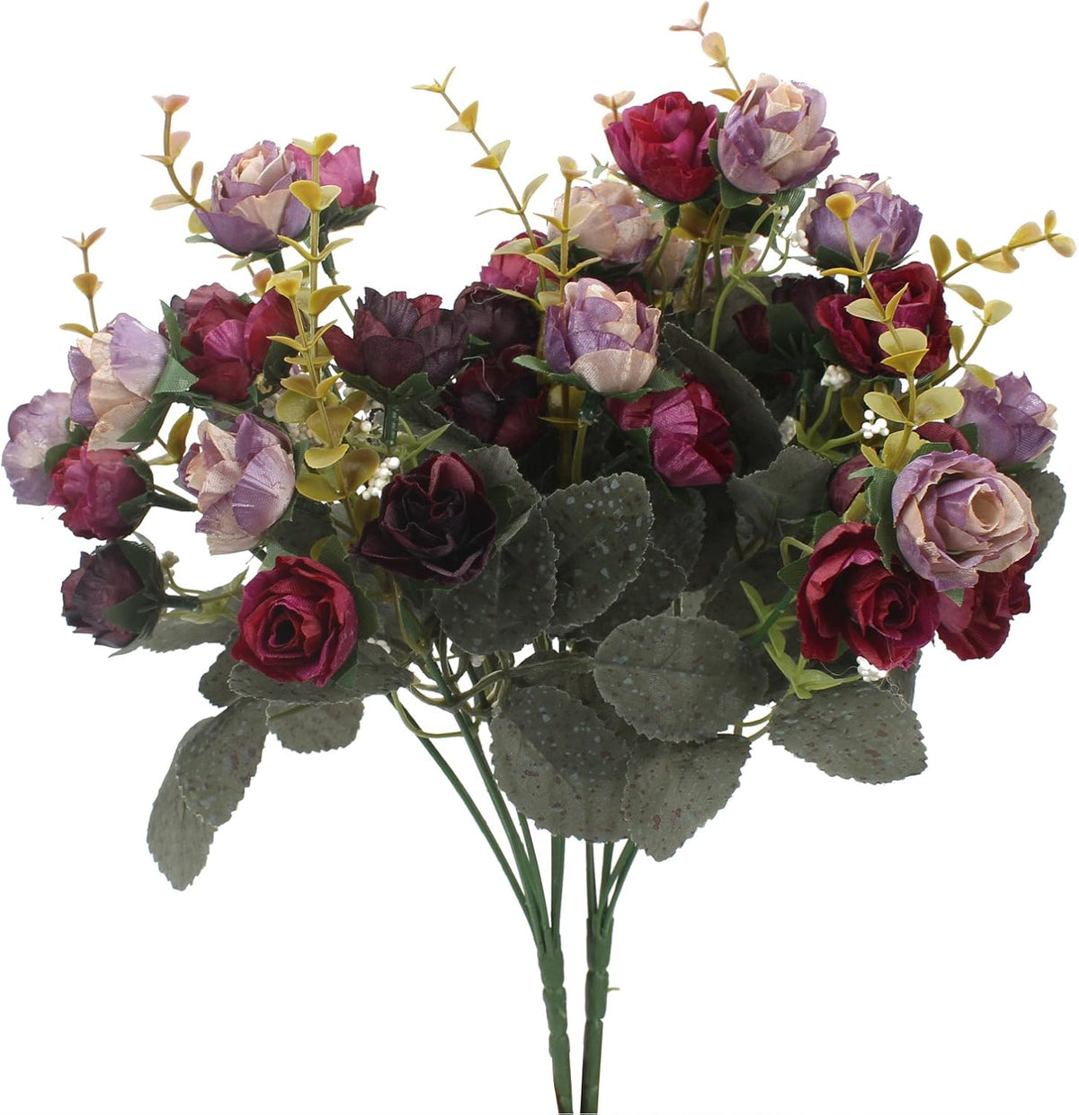 Duovlo 7 Branch 21 Mini Rose Heads Artificial Flowers Bouquet Wedding Home Office Decor,Pack of 2 (2 PCS Pink)