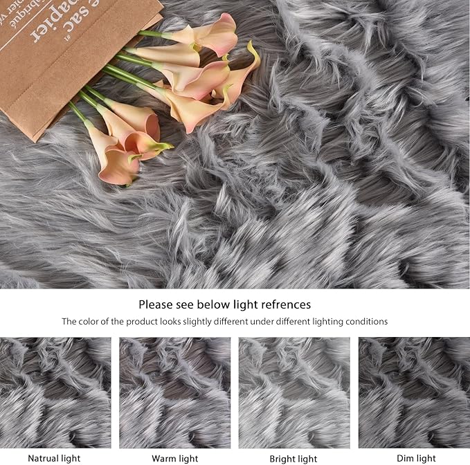 ORINOVA Silver Grey Plush Faux Sheepskin Fur Area Rugs - Image 6