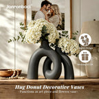 Hug Donut Decorative Vase Set - Dark Gray Modern Minimalism Industrial Style Vases Home Decor, Matte Ceramic Decorations for Living Room Shelf, Bookshelf Mantle Entryway Table or Console Décor(Gray)