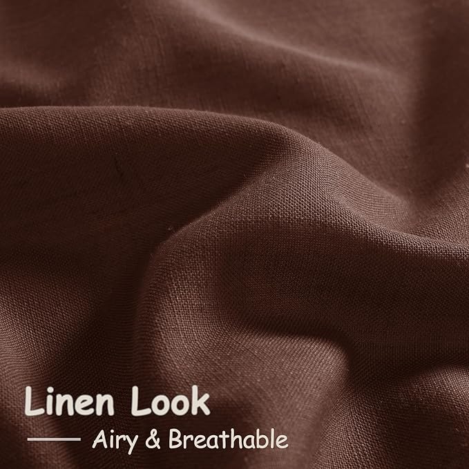 Rustic Brown Linen Curtains 84 Inch Length 2 Panels Set - Image 5
