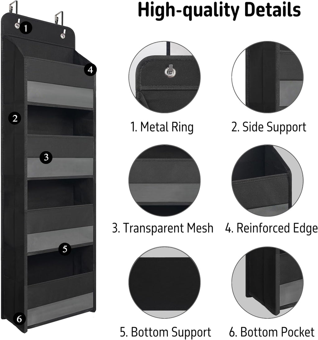 GCreation Over Door Organizer for Bedroom Bathroom Pantry, 4 Shelf Black
