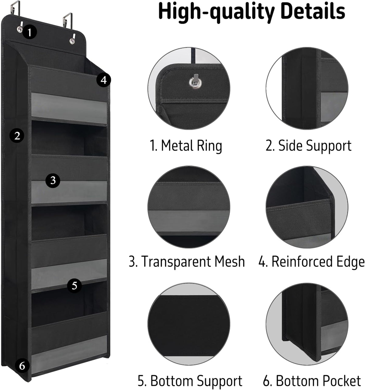 GCreation Over Door Organizer for Bedroom Bathroom Pantry, 4 Shelf Black
