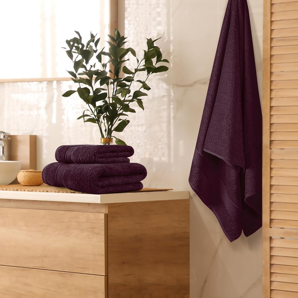Ultra Soft 3 Pack Cotton Towel Set, Contains a Bath Towel 28x55 inch, a Hand Towel 16x24 inch & a Wash Coth 12x12 inch, Ideal Everyday use, Compact & Lightweight - Burgundy
