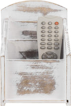 MyGift Whitewashed Wood TV Remote Control Holder with 3 Compartments