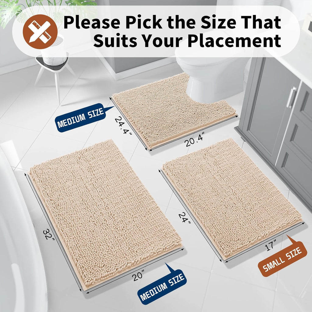 Yimobra Toilet Rugs U Shaped Washable - 24"x20" Non Slip Plush Contour Bath Rugs for Toilet - Super Soft Absorbent Quick Dry Toilet Mats for Bathroom,Beige