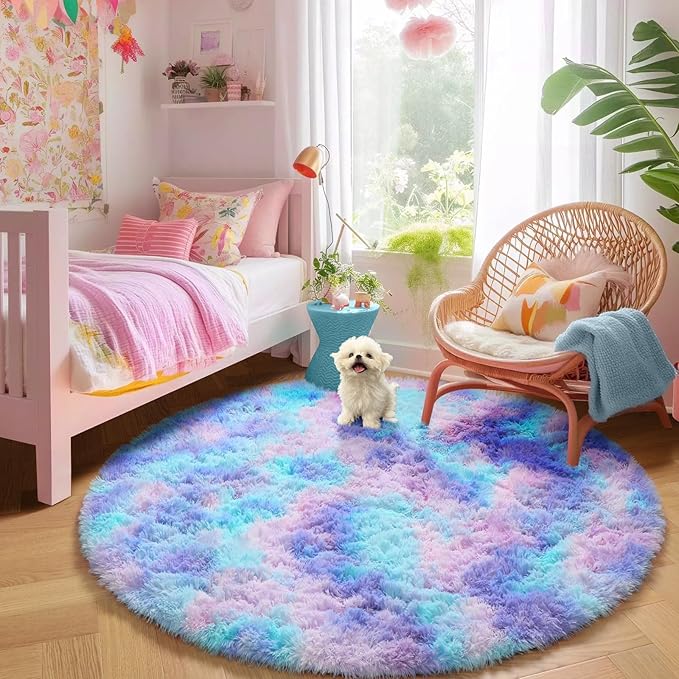 Amdrebio Purple Rainbow Small Round Rug 3Ft - Image 8