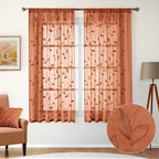 HOMEIDEAS Fall Burnt Orange Sheer Curtains Floral Leaf Embroidered, 52x63