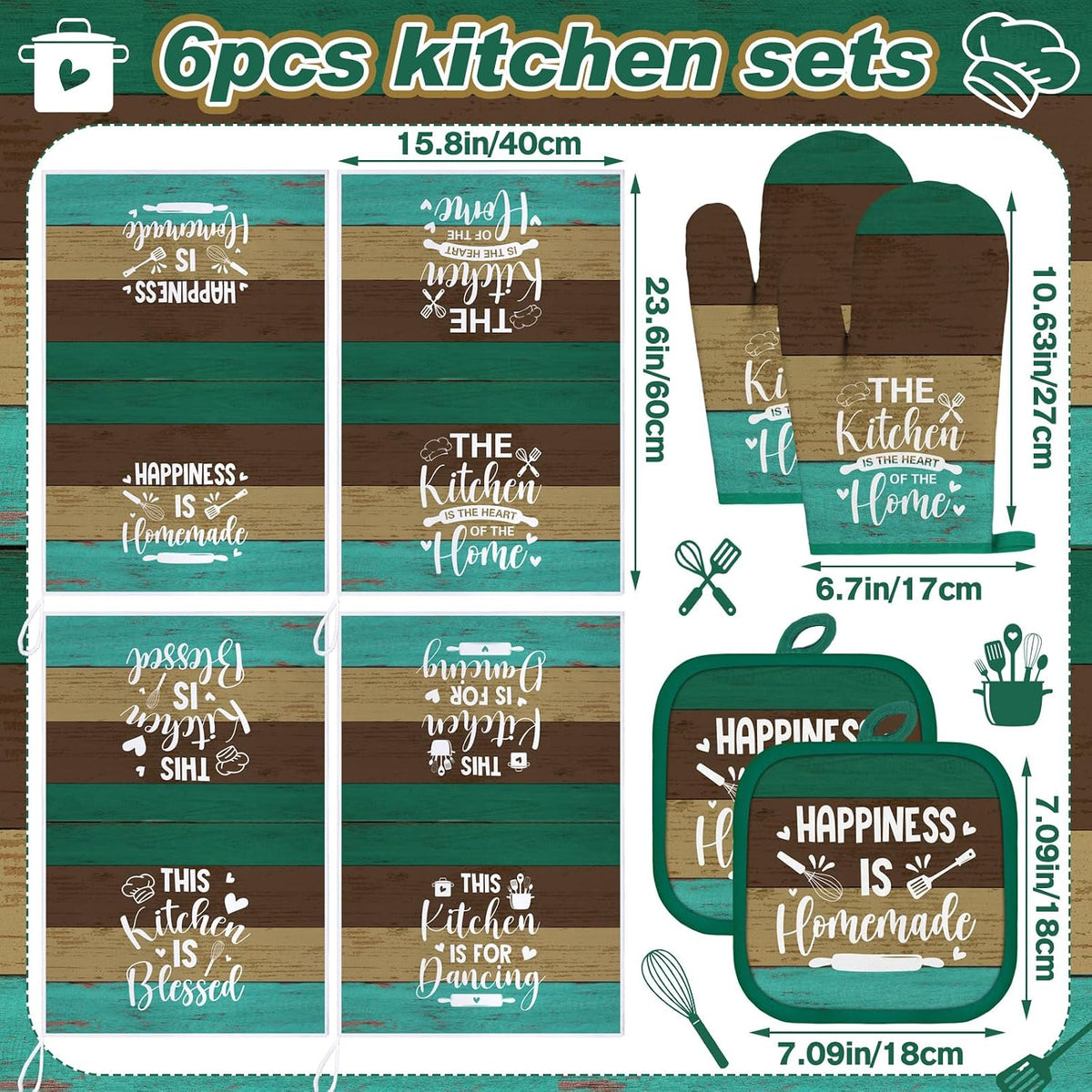 Fourluoo 8 Pcs Teal Green Kitchen Towels Oven Mitts and Pot Holders Sets