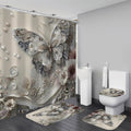 DDQQ 4Pcs Shower Curtain Sets, Gray Butterfly Bathroom Curtains Shower Set, Bathroom Decor Sets, Shower Curtain for Bathroom with Rugs, Toilet Lid Cover, Bath Mat and 12 Hooks, 71 x 71 Inches