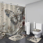 DDQQ 4Pcs Shower Curtain Sets, Gray Butterfly Bathroom Curtains Shower Set, Bathroom Decor Sets, Shower Curtain for Bathroom with Rugs, Toilet Lid Cover, Bath Mat and 12 Hooks, 71 x 71 Inches