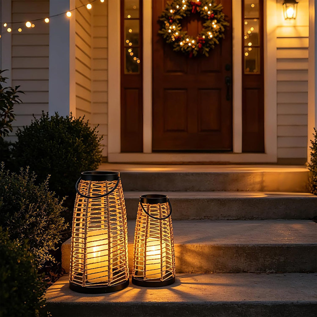 Rattan Boho Decorative Lanterns Outdoor Indoor Patio & Porch Table Decor