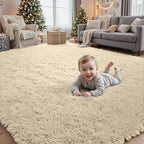 8x10 Area Rugs for Living Room Rug: Soft Fluffy Shag Beige Rugs for Bedroom - Image 9