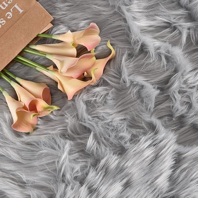 Latepis Round 3ft Small Fur Rug Grey Fluffy Faux Sheepskin Cute Circle Rugs - Image 7