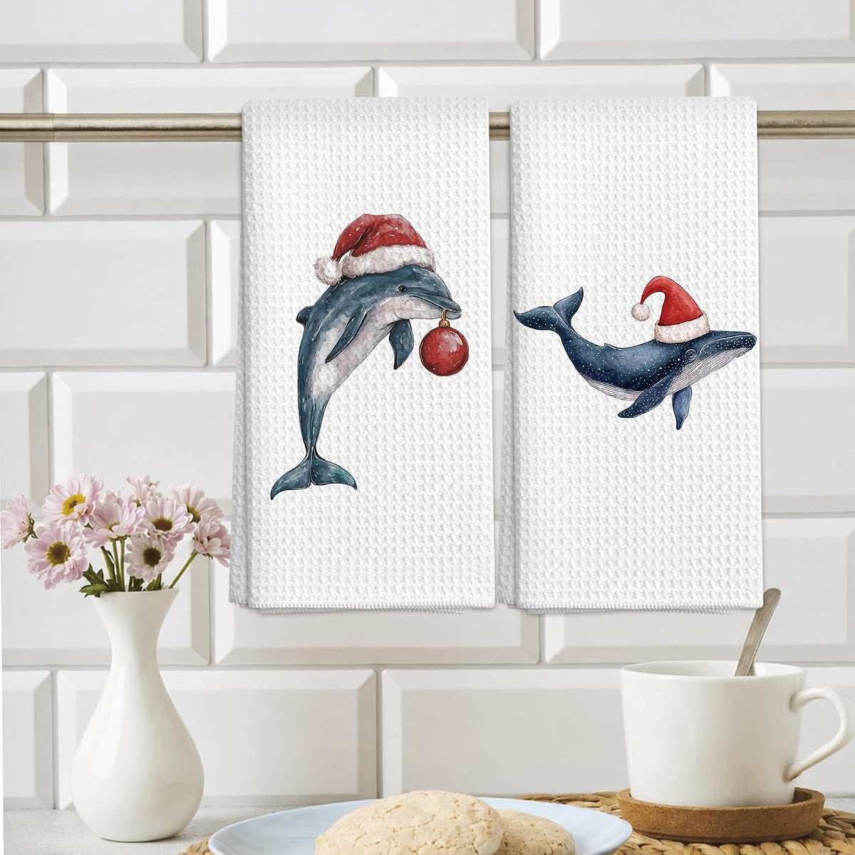 Nautical Christmas Coastal Holiday Animals Kitchen Decor Dish Hand Towels