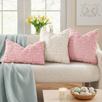 decorUhome Easter Pink Egg Pillow Covers 12x20 Inch Set of 2, Soft Plush Faux - Image 2