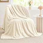 BEDELITE Fleece Blanket Twin for Bed Couch, 3D Jacquard Decorative Cream Throw - Image 7