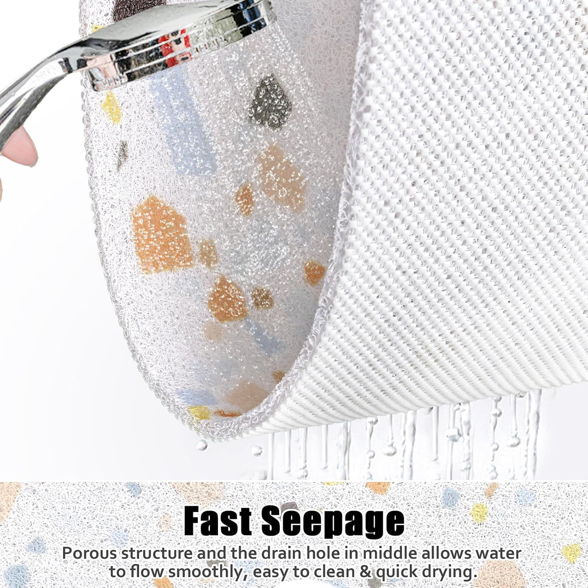 Square Shower Mat Non Slip: 27x27 Inch Shower Floor Mat with Drain Hole in Middle, Super Soft and Comfortable PVC Loofah Massage Bath Mat for Shower, Anti Slip Shower Stall Mat, Quick Drying