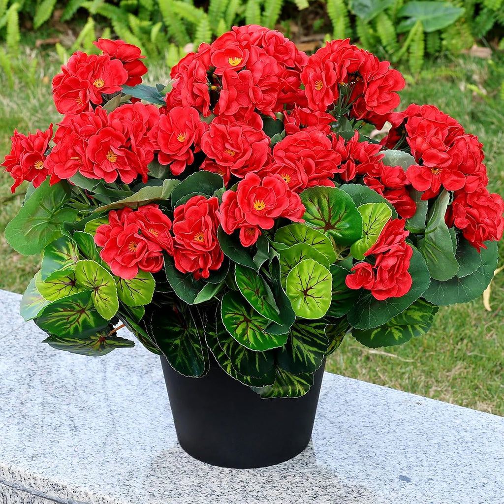 2 Pcs Artificial Flowers Outdoor Potted Large, White Geranium