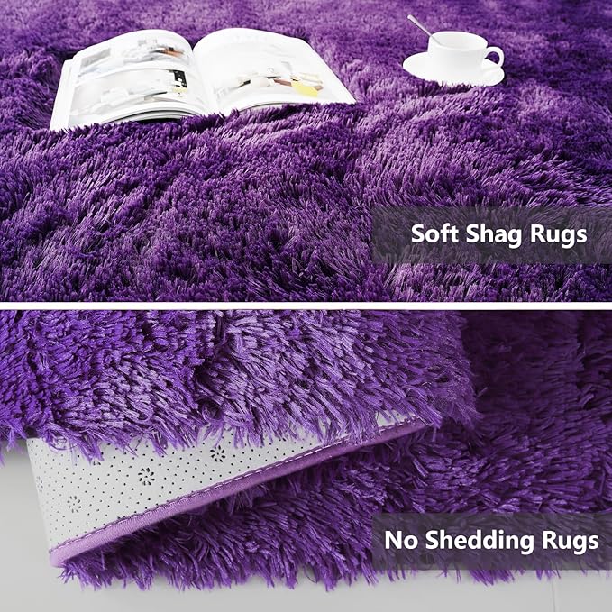 Shag Area Rugs for Bedroom Living Room, 6X9 Ultra Soft Purple Fluffy Area Rugs - Image 5